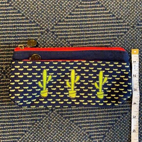 Cactus Pattern Pencil Case Bag Unknown Brand Navy Background - Picture 1 of 5